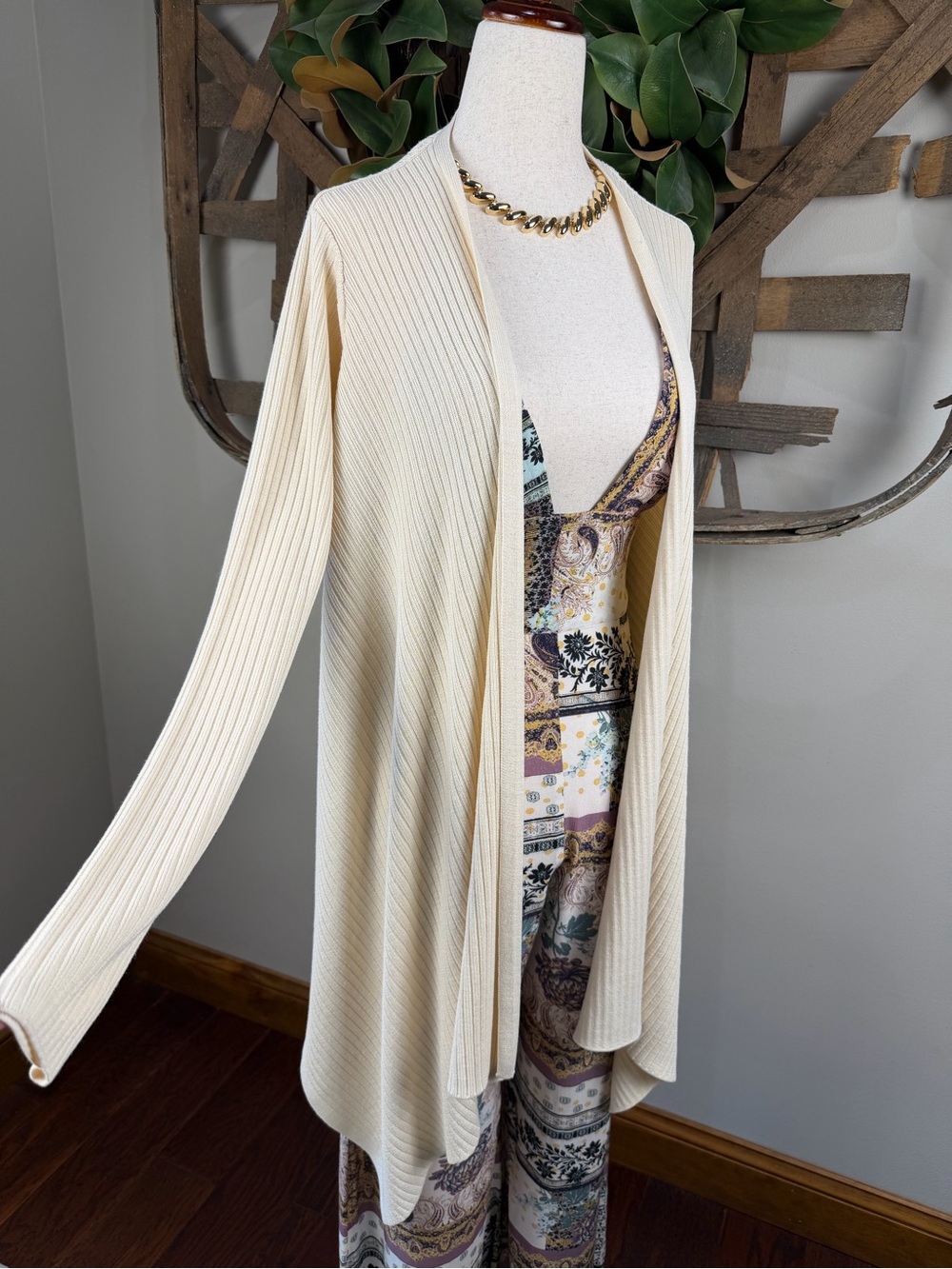 Athleta Cream Ribbed Open Front Waterfall Cardigan Sweater Size Small